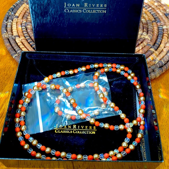 Joan River’s bead necklace and bracelet set in coral, gold and clear. Sz 22” - Picture 1 of 9